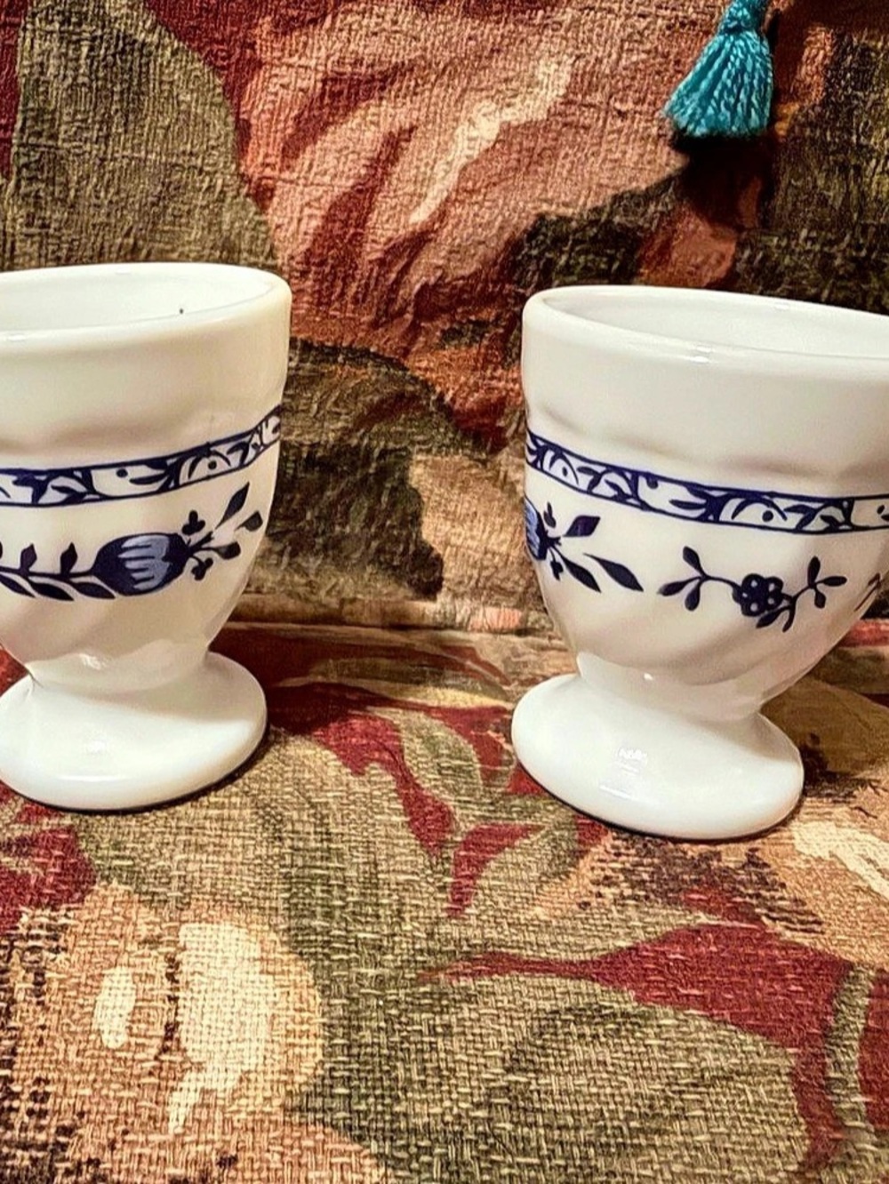 ARC France White & Blue Floral Egg Cups Set of 2